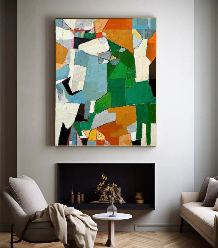 Multicolor Fragmented Harmony - Hand-Painted Geometric Abstract Oil Painting - Artwallpainting
