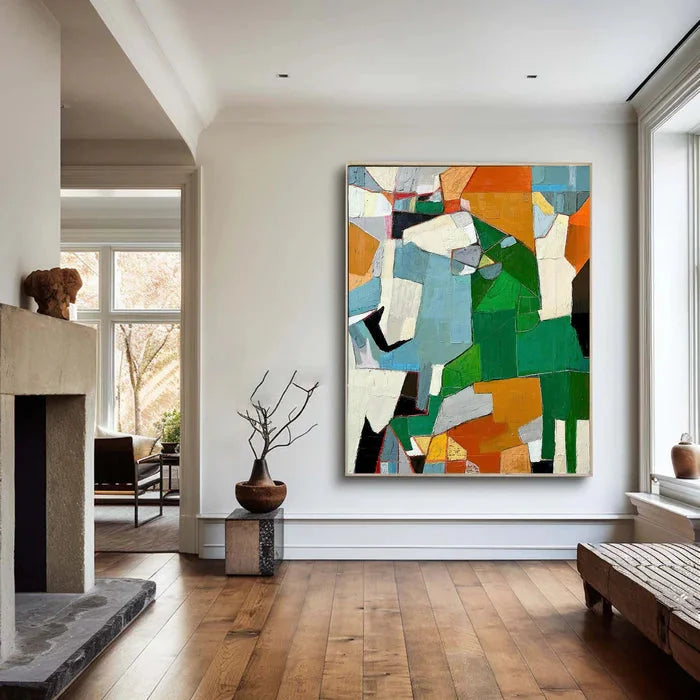 Multicolor Fragmented Harmony - Hand-Painted Geometric Abstract Oil Painting - Artwallpainting