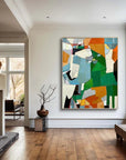 Multicolor Fragmented Harmony - Hand-Painted Geometric Abstract Oil Painting - Artwallpainting