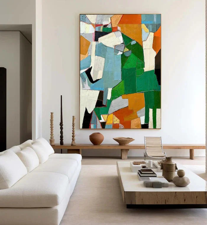 Multicolor Fragmented Harmony - Hand-Painted Geometric Abstract Oil Painting - Artwallpainting