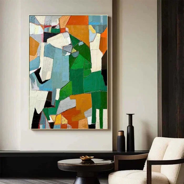 Multicolor Fragmented Harmony - Hand-Painted Geometric Abstract Oil Painting - Artwallpainting
