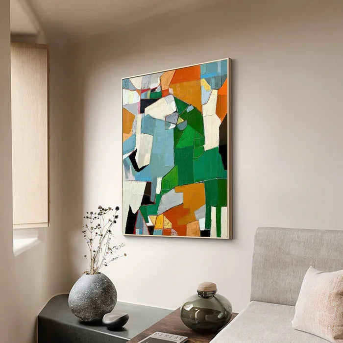 Multicolor Fragmented Harmony - Hand-Painted Geometric Abstract Oil Painting - Artwallpainting