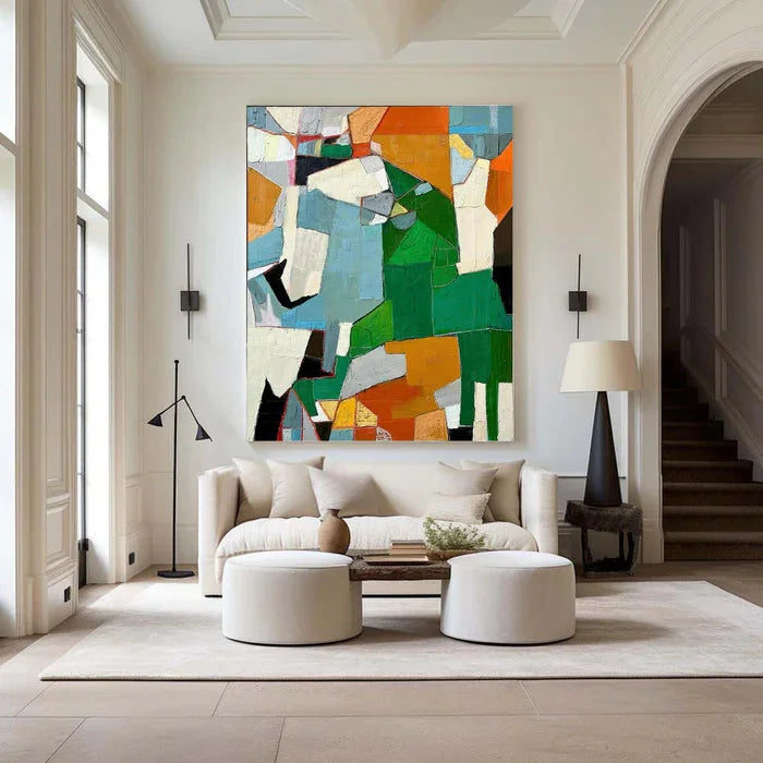 Multicolor Fragmented Harmony - Hand-Painted Geometric Abstract Oil Painting - Artwallpainting