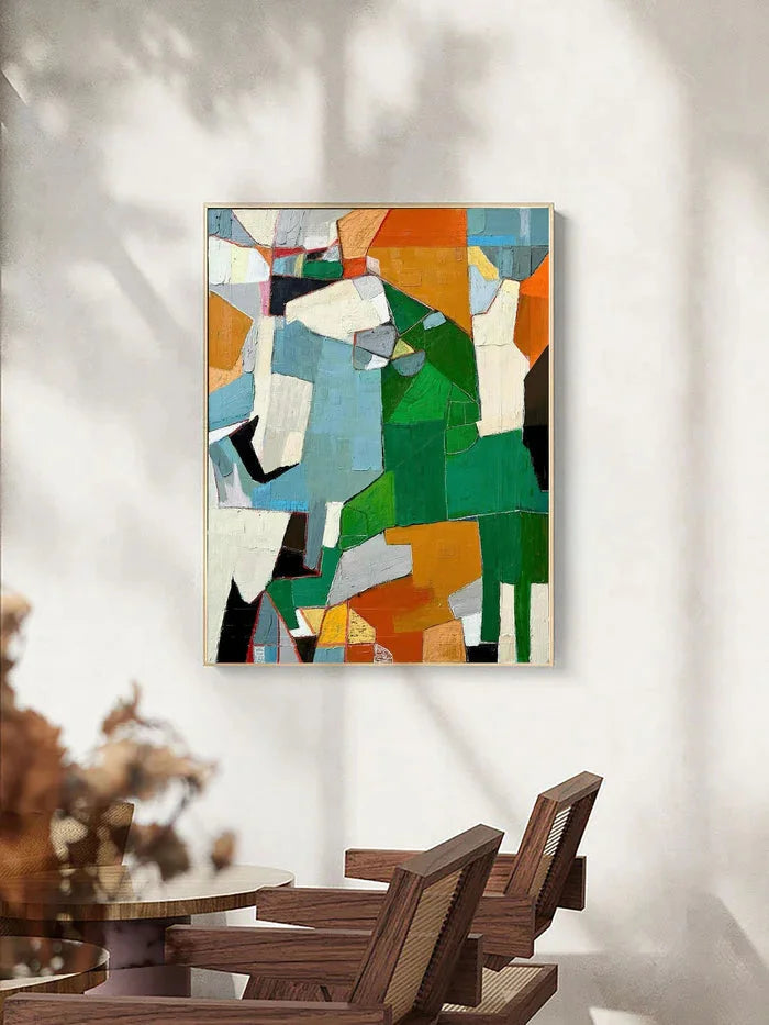 Multicolor Fragmented Harmony - Hand-Painted Geometric Abstract Oil Painting - Artwallpainting