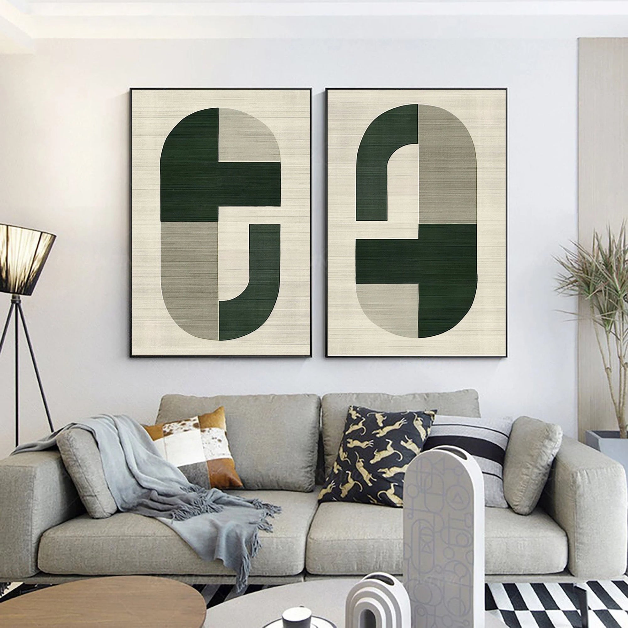 Multicolor Geometric Harmony Modern Minimalist Canvas Art Set Of 2 - Artwallpainting