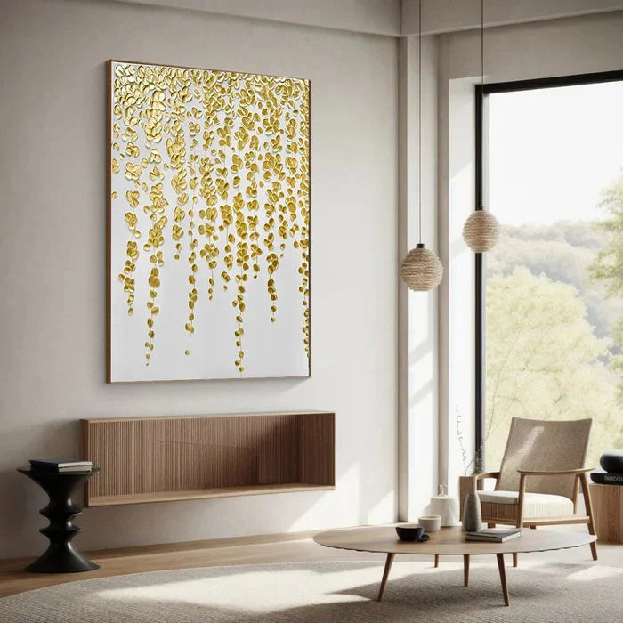 Multicolor Gold Leaf Textured Abstract Oil Painting - Modern Luxury Wall Art - Artwallpainting