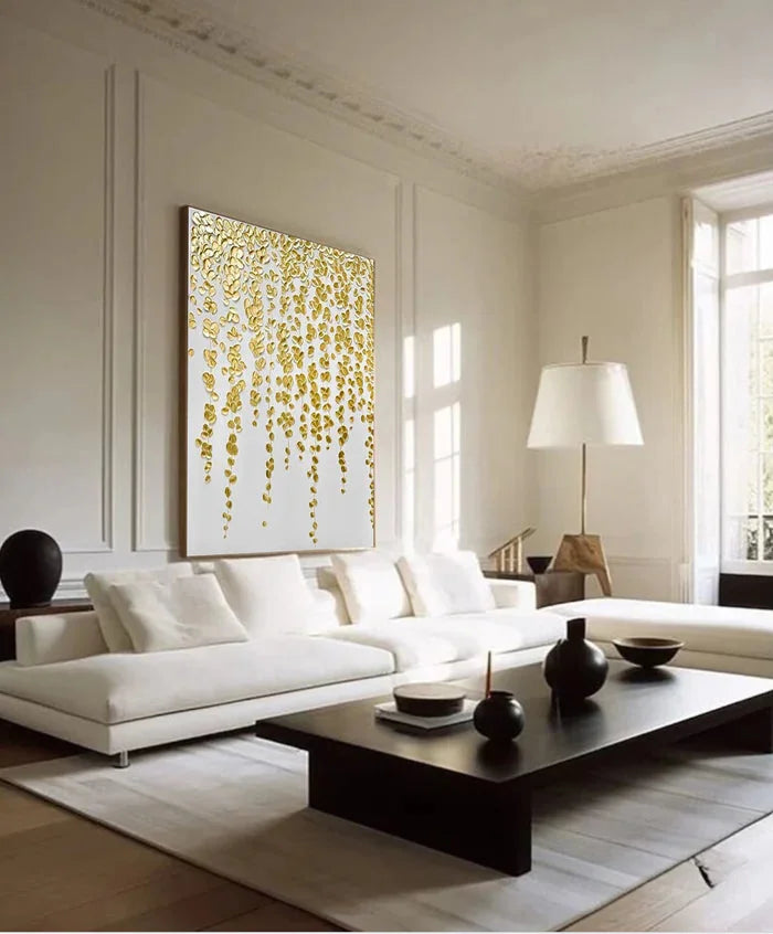 Multicolor Gold Leaf Textured Abstract Oil Painting - Modern Luxury Wall Art - Artwallpainting