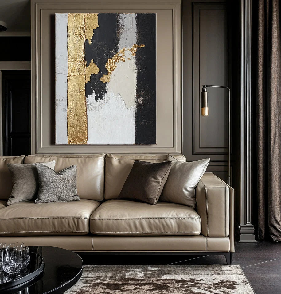 Multicolor Gold Stripe Abstract Art Canvas Painting For Home Decoration - Artwallpainting