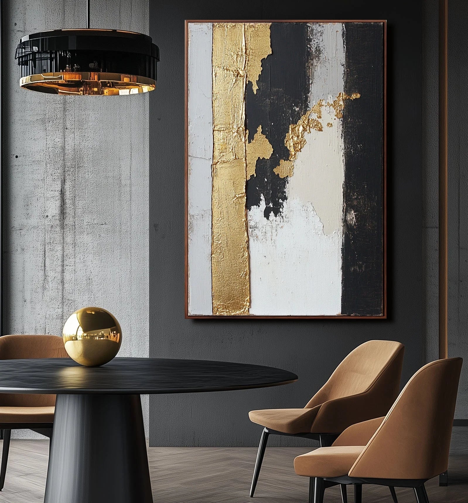 Multicolor Gold Stripe Abstract Art Canvas Painting For Home Decoration - Artwallpainting