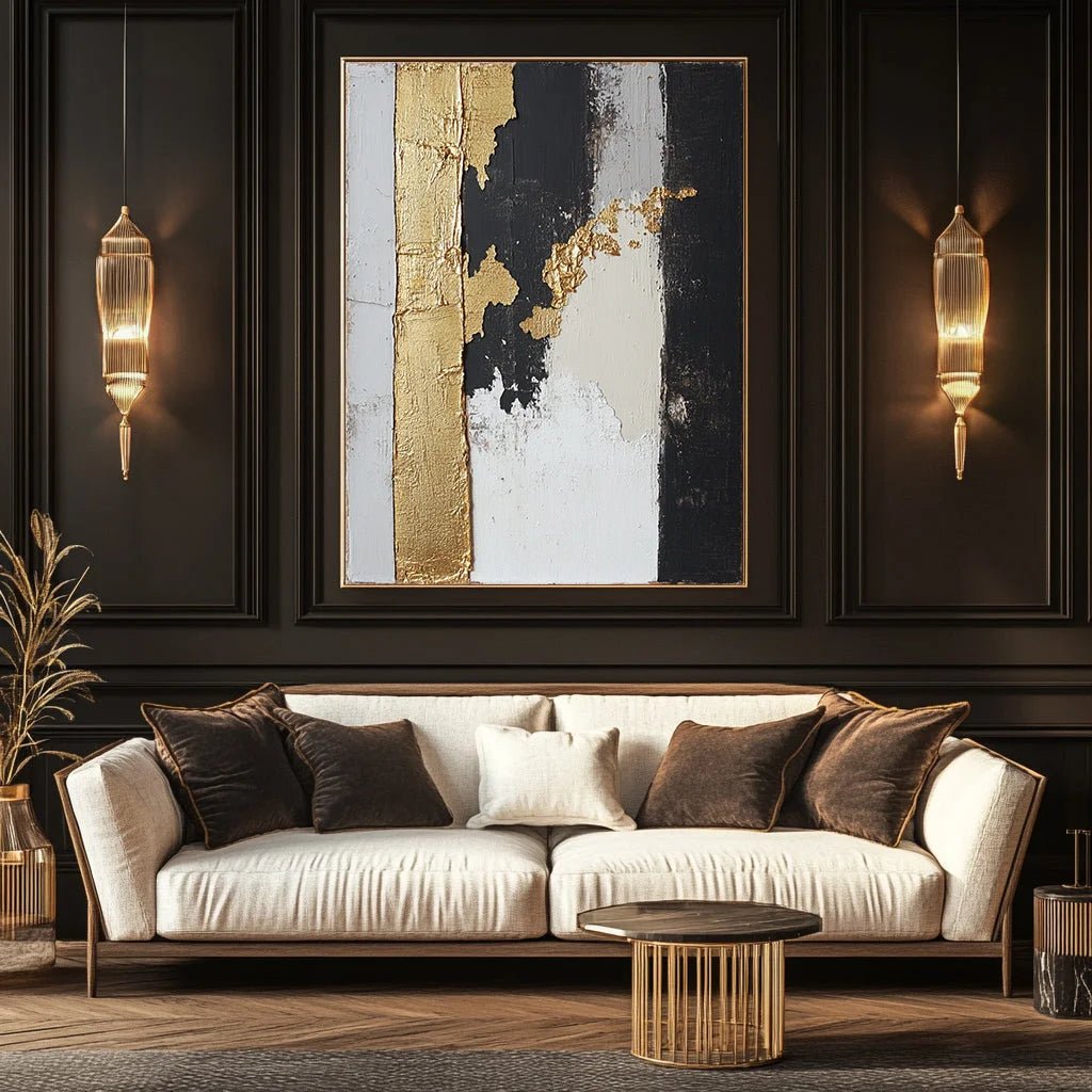 Multicolor Gold Stripe Abstract Art Canvas Painting For Home Decoration - Artwallpainting