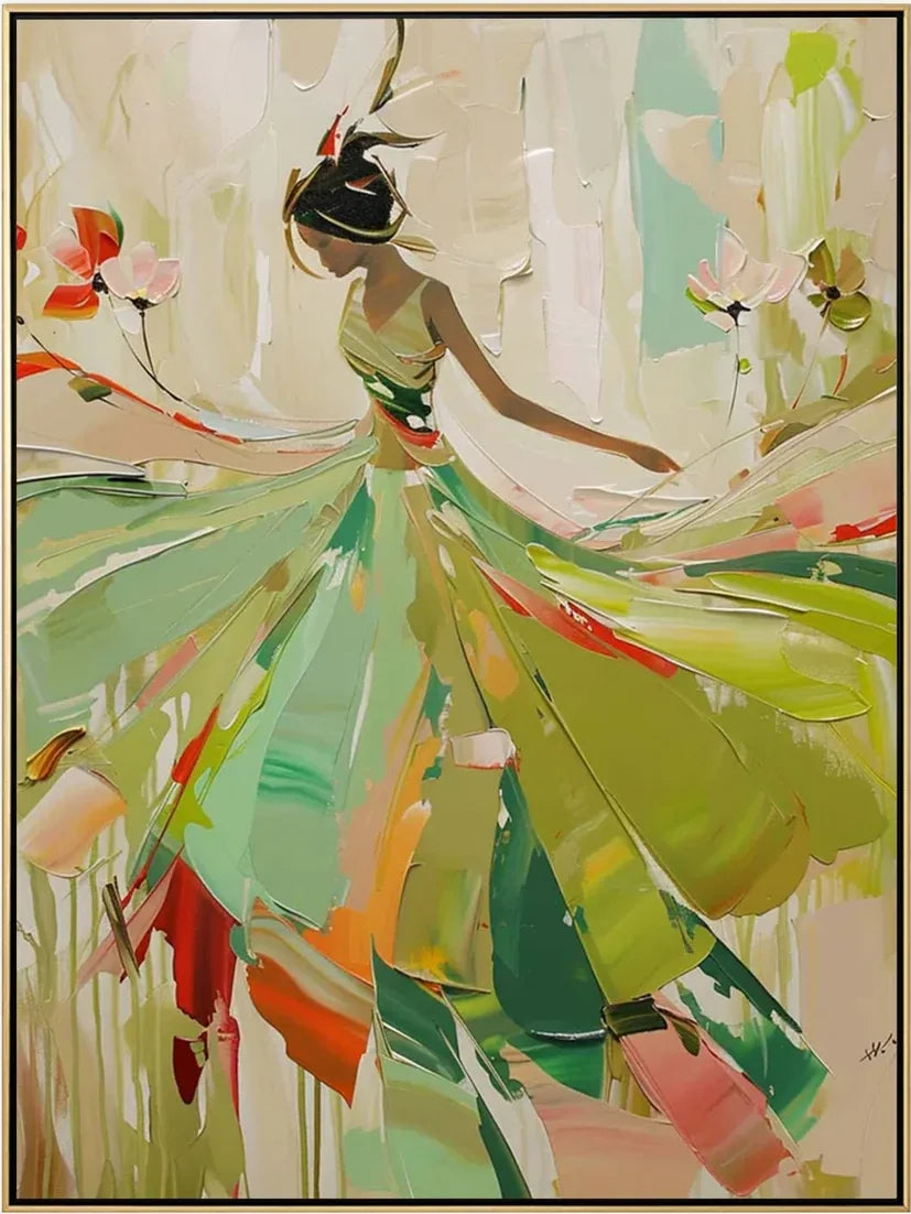 Multicolor Grace In Motion - Hand-Painted Textured Ballerina Oil Painting - Artwallpainting