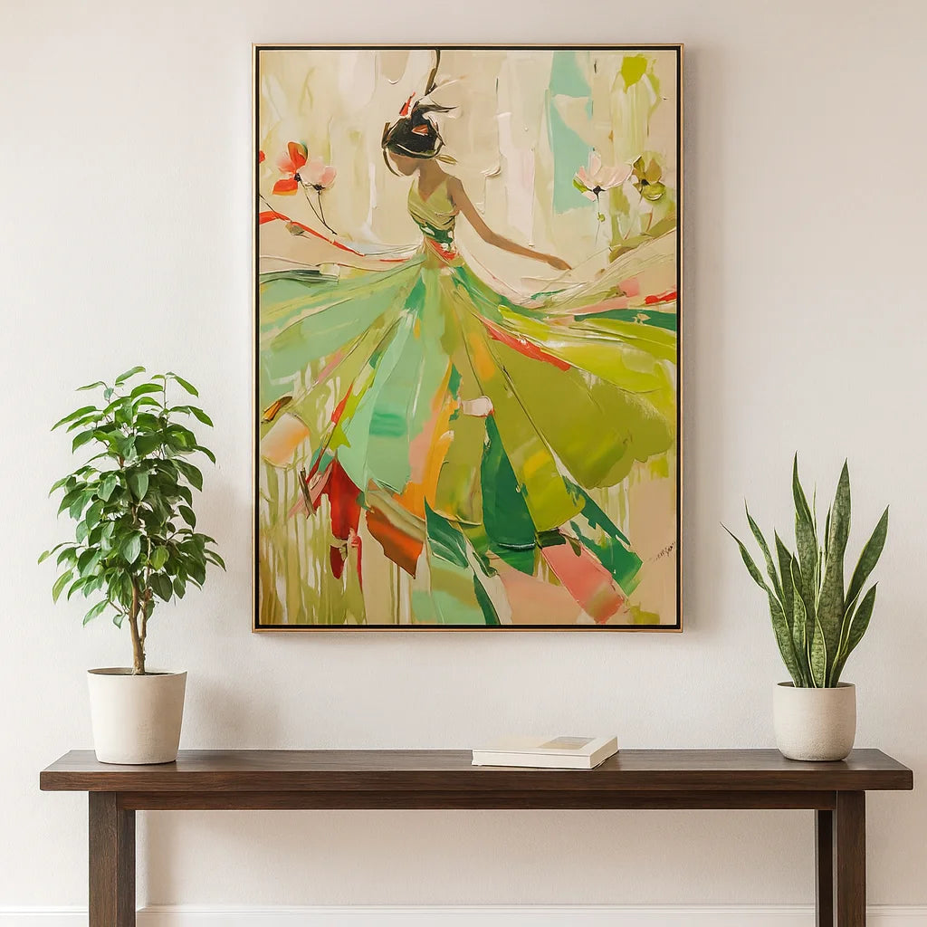 Multicolor Grace In Motion - Hand-Painted Textured Ballerina Oil Painting - Artwallpainting
