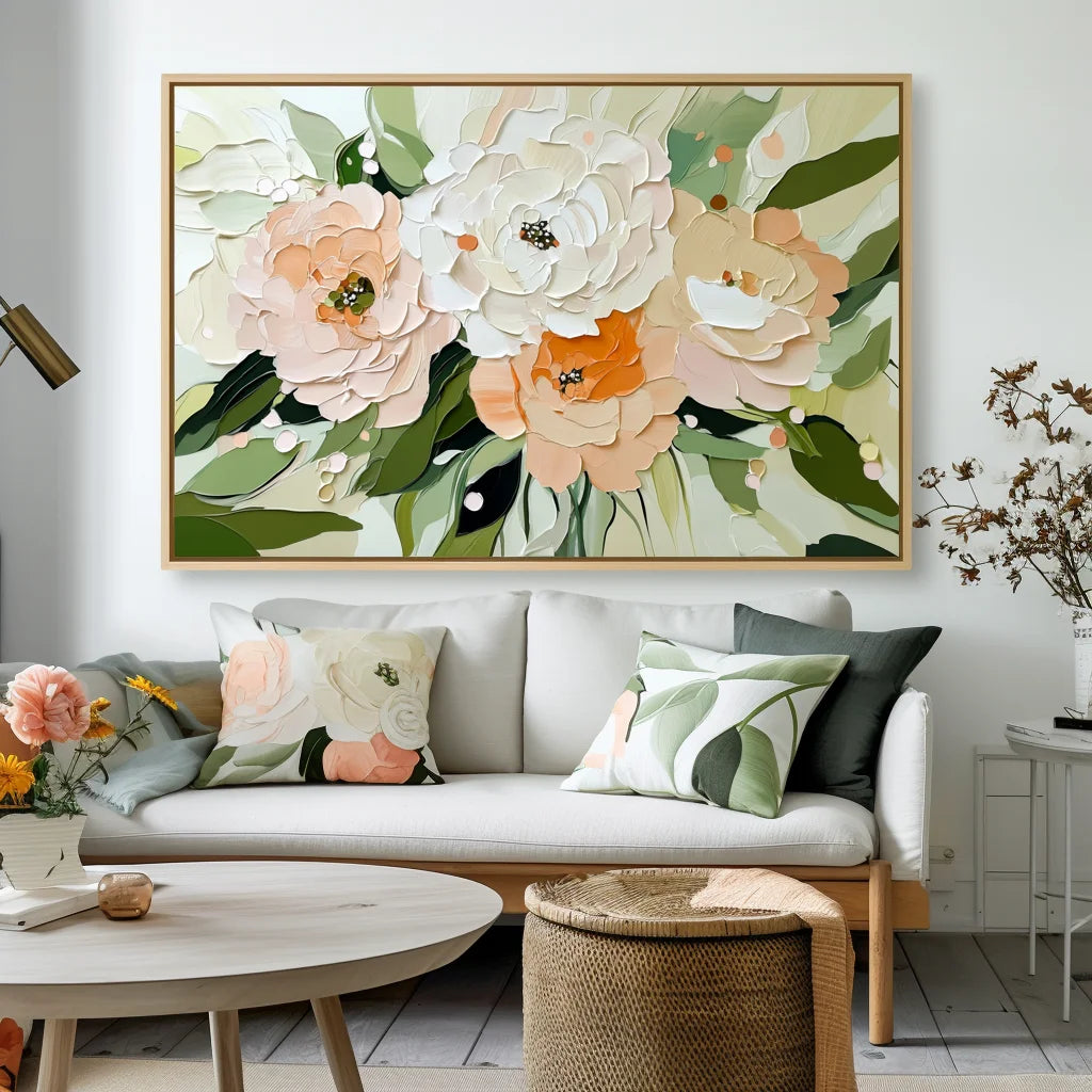 Multicolor Graceful Bloom-Horizontal Hand-Drawn Flower Cluster Texture Wall Art - Artwallpainting