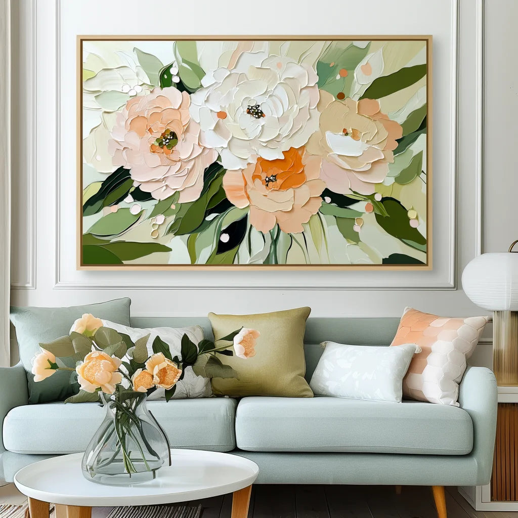 Multicolor Graceful Bloom-Horizontal Hand-Drawn Flower Cluster Texture Wall Art - Artwallpainting