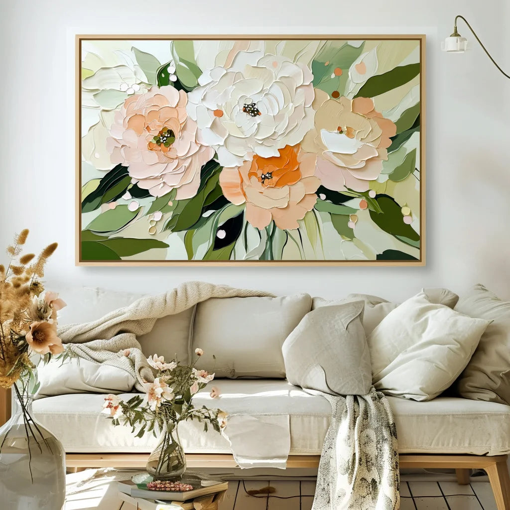 Multicolor Graceful Bloom-Horizontal Hand-Drawn Flower Cluster Texture Wall Art - Artwallpainting