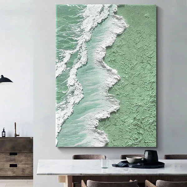 Multicolor Green And Ocean Shoreline Textured Canvas Art - Artwallpainting