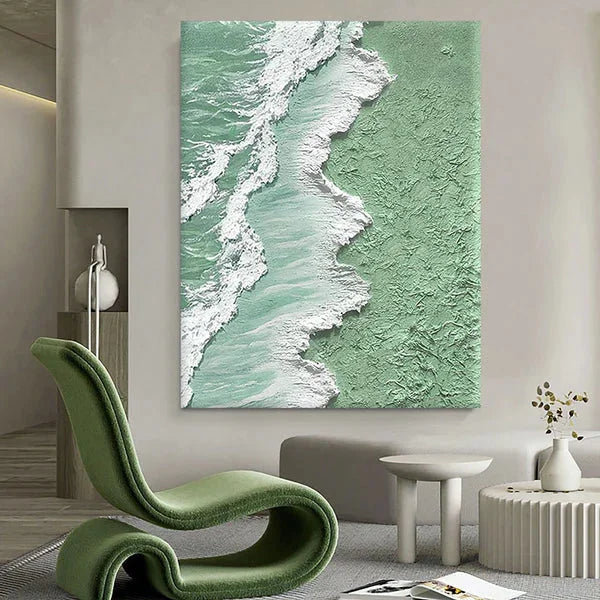 Multicolor Green And Ocean Shoreline Textured Canvas Art - Artwallpainting