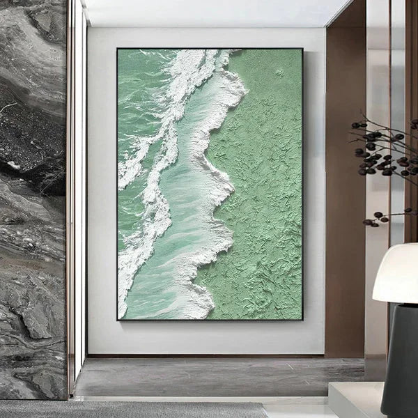 Multicolor Green And Ocean Shoreline Textured Canvas Art - Artwallpainting