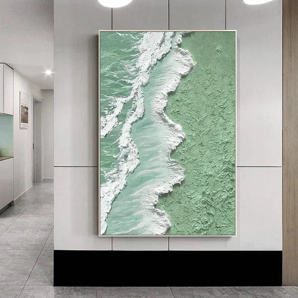 Multicolor Green And Ocean Shoreline Textured Canvas Art - Artwallpainting