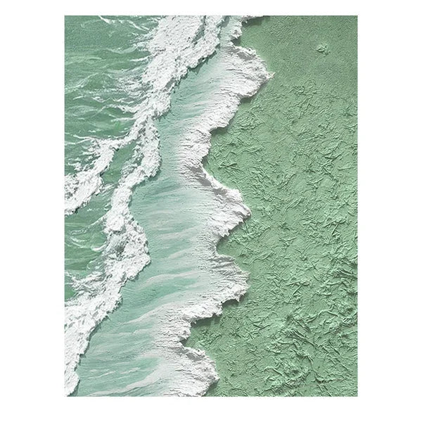 Multicolor Green And Ocean Shoreline Textured Canvas Art - Artwallpainting