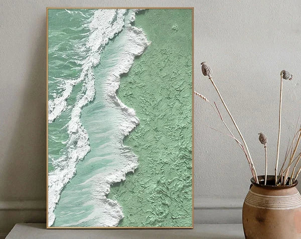 Multicolor Green And Ocean Shoreline Textured Canvas Art - Artwallpainting