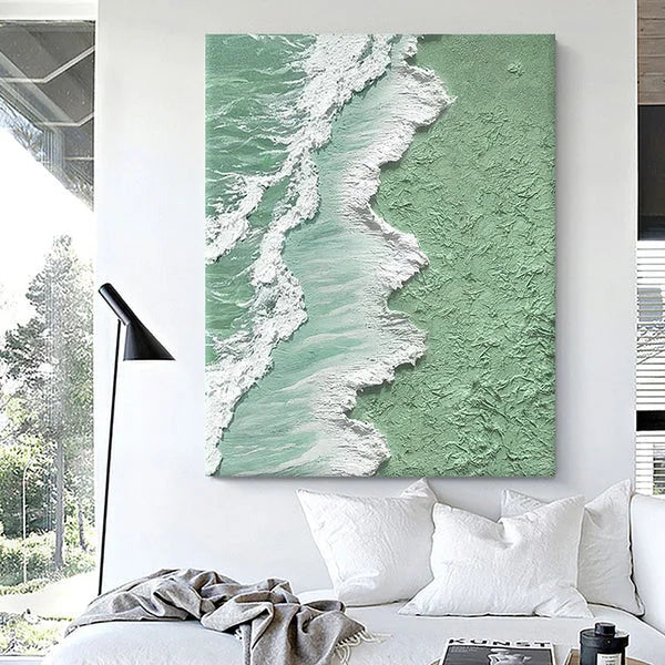 Multicolor Green And Ocean Shoreline Textured Canvas Art - Artwallpainting