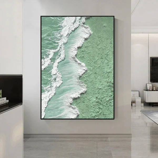 Multicolor Green And Ocean Shoreline Textured Canvas Art - Artwallpainting