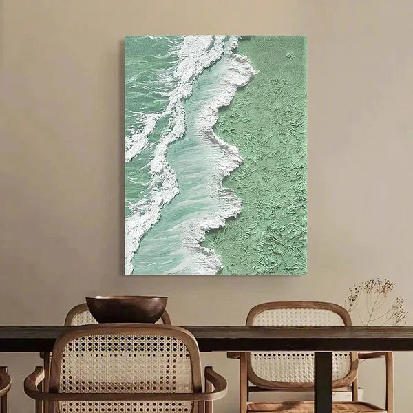 Multicolor Green And Ocean Shoreline Textured Canvas Art - Artwallpainting