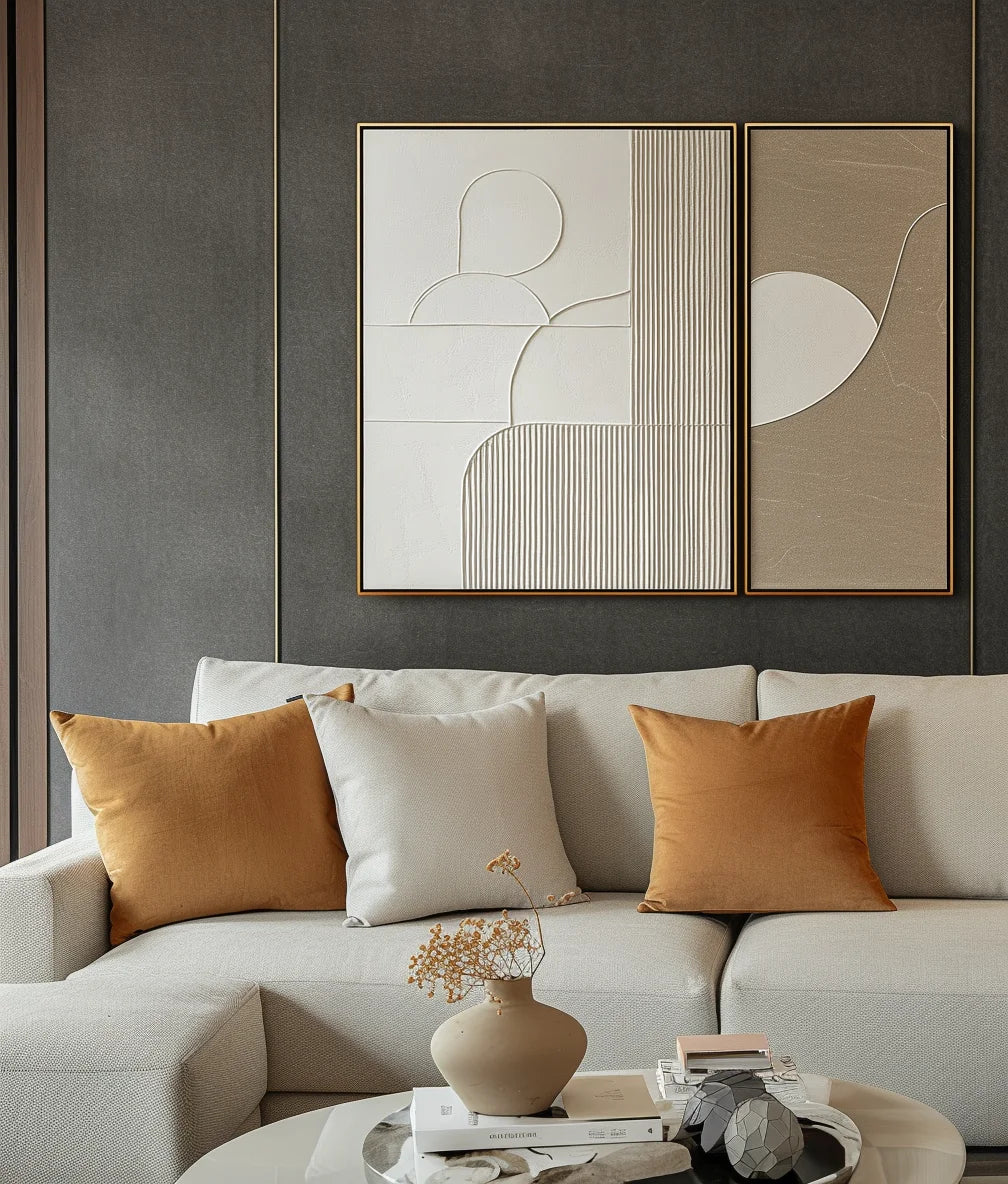 Multicolor Harmonic Duality-Modern Minimalist Art Featuring Arcs And Lines On A Double-Sided Wall - Artwallpainting