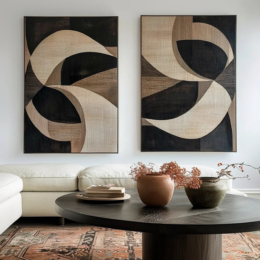 Multicolor Harmony In Motion-Geometric Abstract Wooden Double Layered Decorative Wall Art (Set Of 2) - Artwallpainting