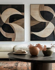Multicolor Harmony In Motion-Geometric Abstract Wooden Double Layered Decorative Wall Art (Set Of 2) - Artwallpainting