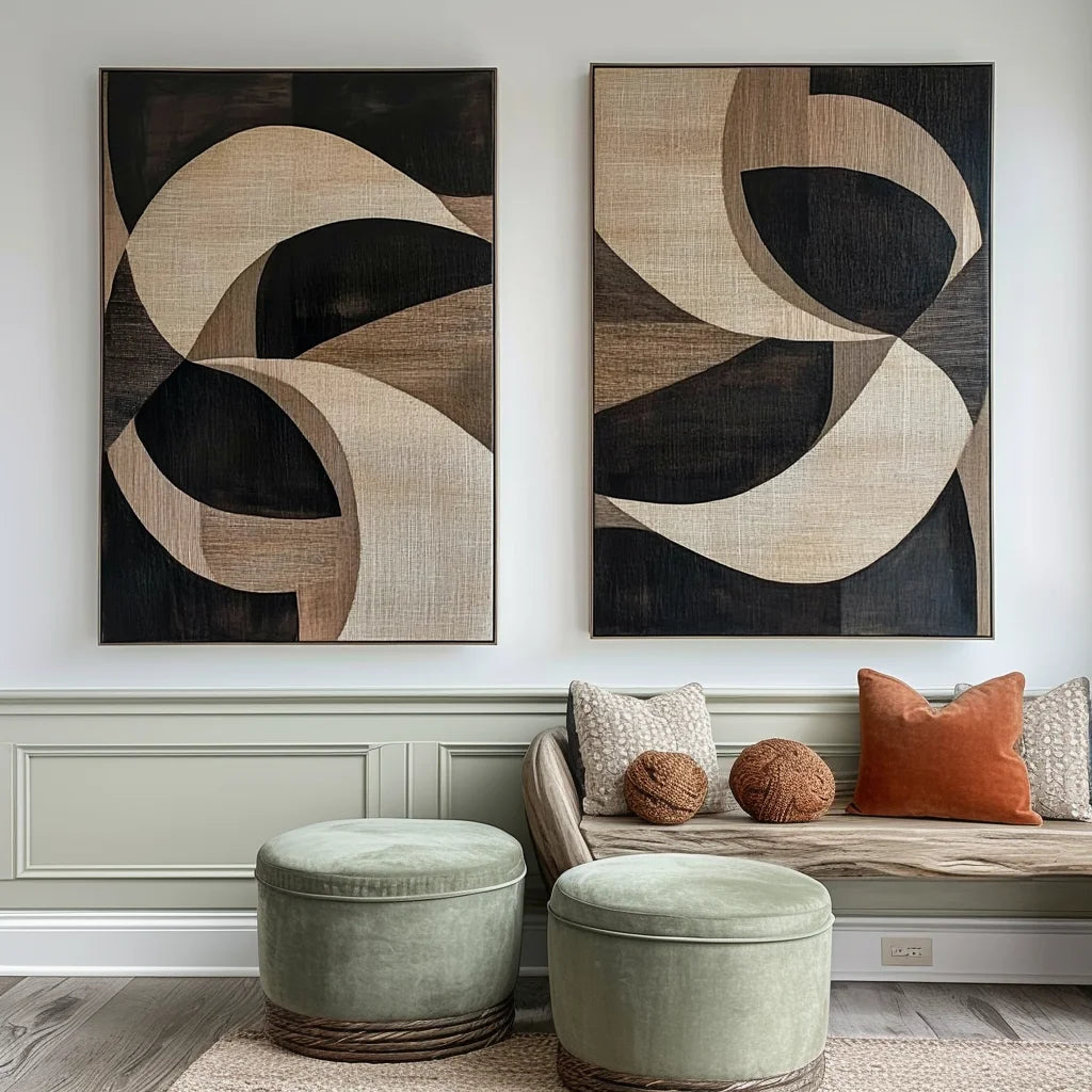 Multicolor Harmony In Motion-Geometric Abstract Wooden Double Layered Decorative Wall Art (Set Of 2) - Artwallpainting