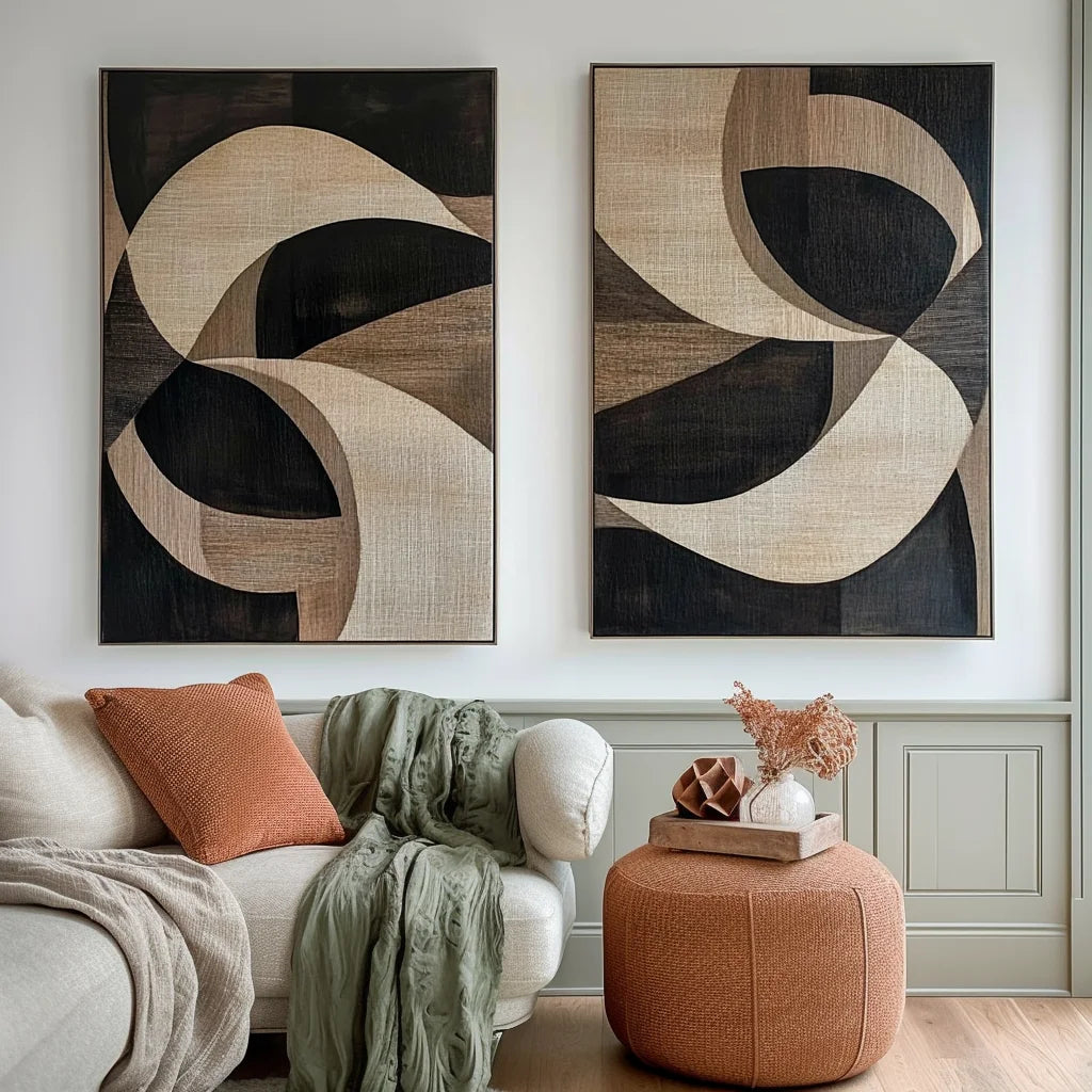 Multicolor Harmony In Motion-Geometric Abstract Wooden Double Layered Decorative Wall Art (Set Of 2) - Artwallpainting