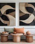 Multicolor Harmony In Motion-Geometric Abstract Wooden Double Layered Decorative Wall Art (Set Of 2) - Artwallpainting