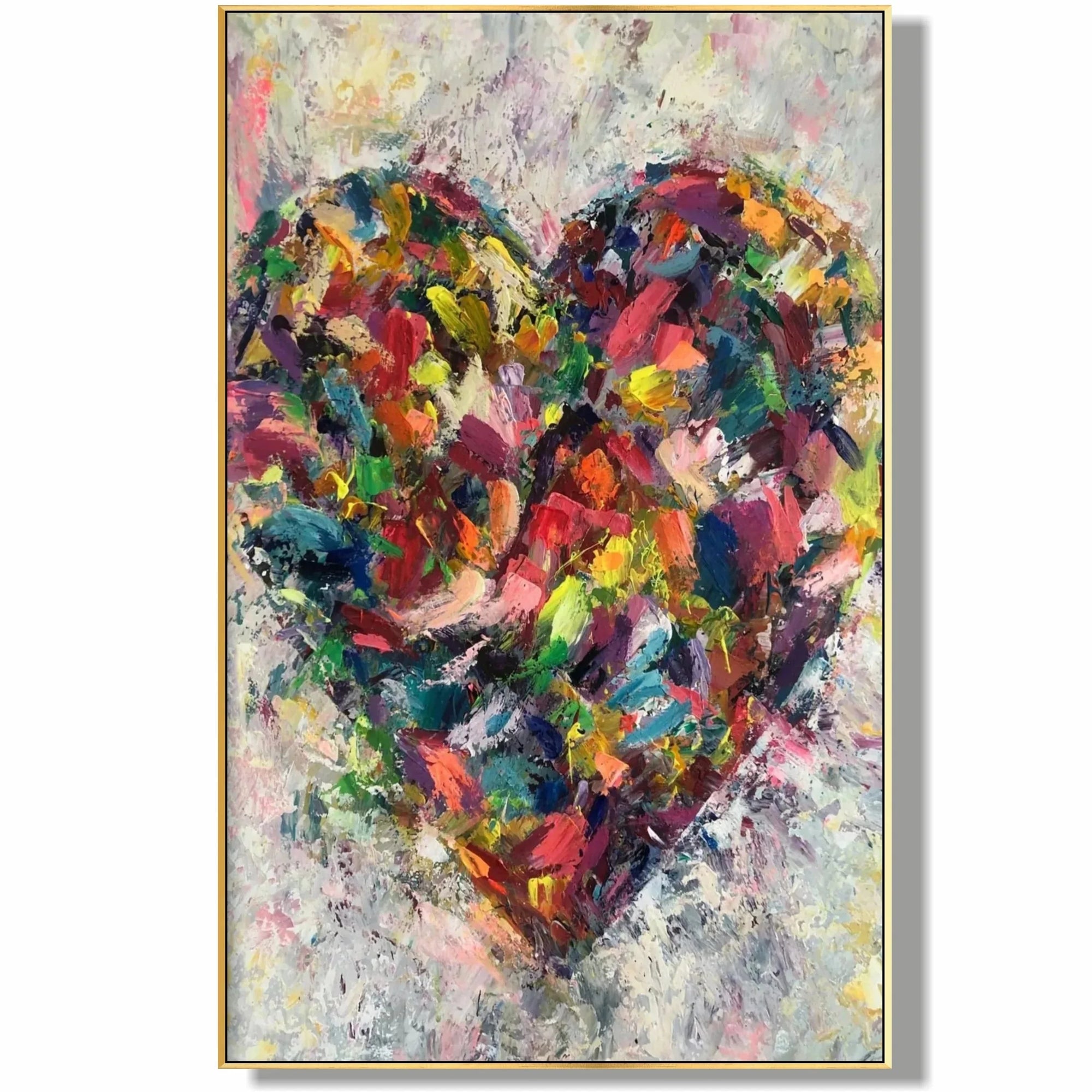 Multicolor Heart Of Abstraction-Vertical Hand-Painted Color Weaving Love Heart Abstract Wall Art - Artwallpainting