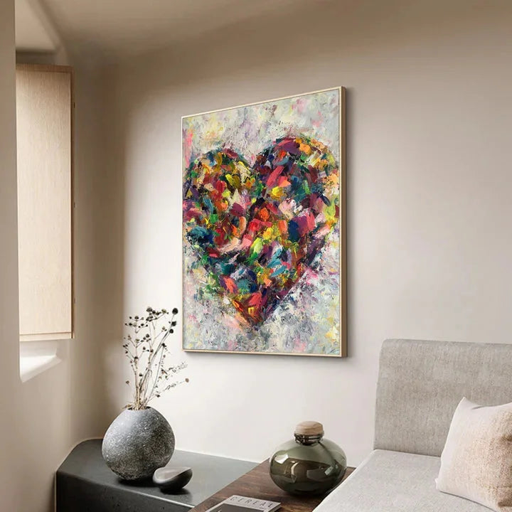 Multicolor Heart Of Abstraction-Vertical Hand-Painted Color Weaving Love Heart Abstract Wall Art - Artwallpainting