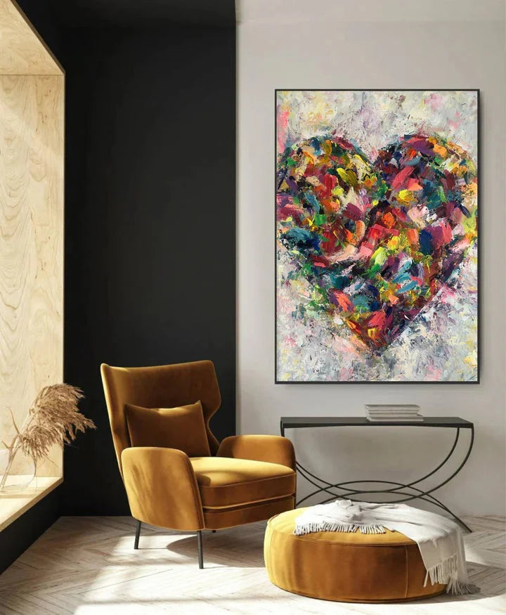 Multicolor Heart Of Abstraction-Vertical Hand-Painted Color Weaving Love Heart Abstract Wall Art - Artwallpainting