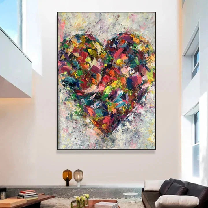 Multicolor Heart Of Abstraction-Vertical Hand-Painted Color Weaving Love Heart Abstract Wall Art - Artwallpainting