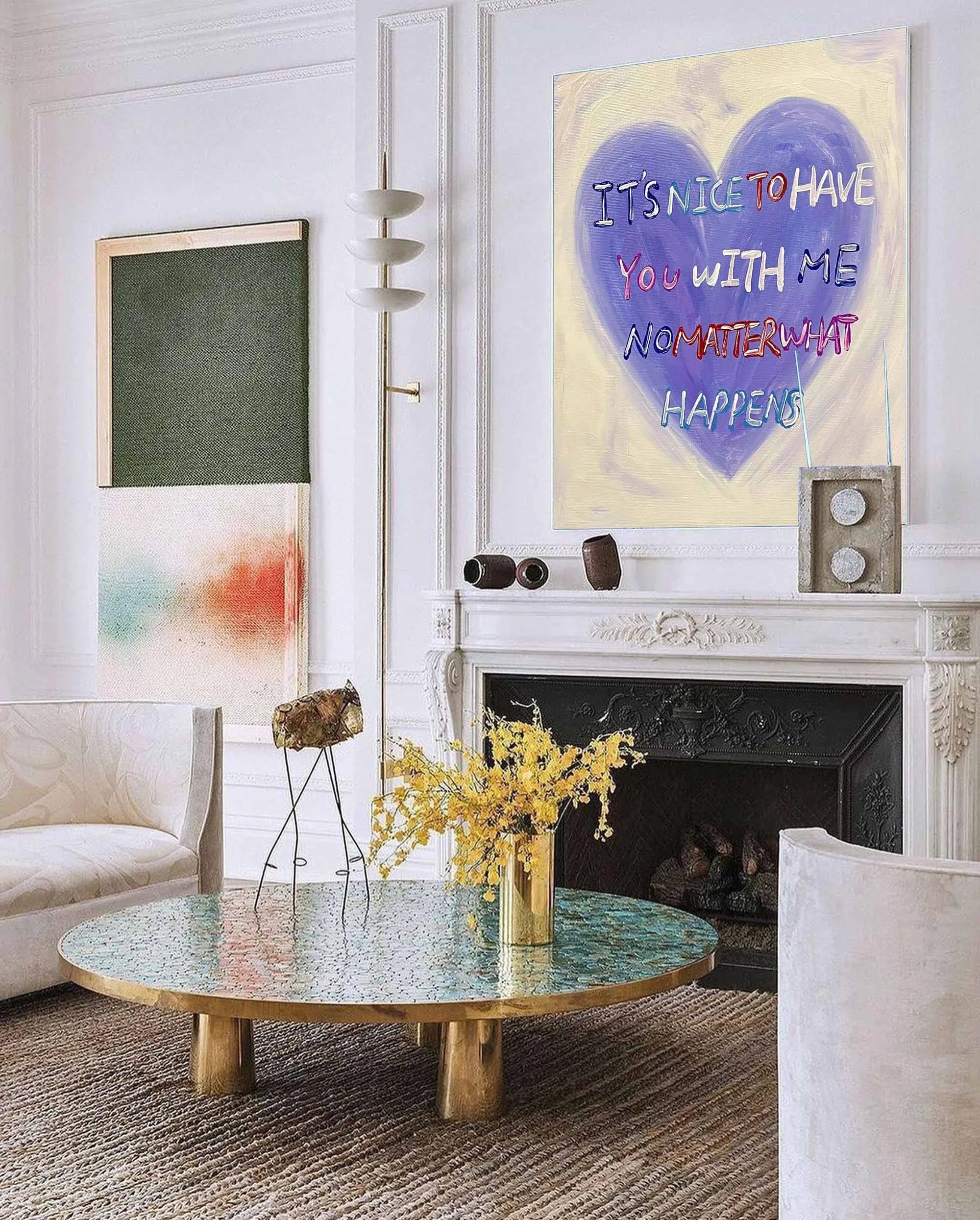 Multicolor Heartfelt Abstract Oil Painting Inspirational Text Art For Walls - Artwallpainting