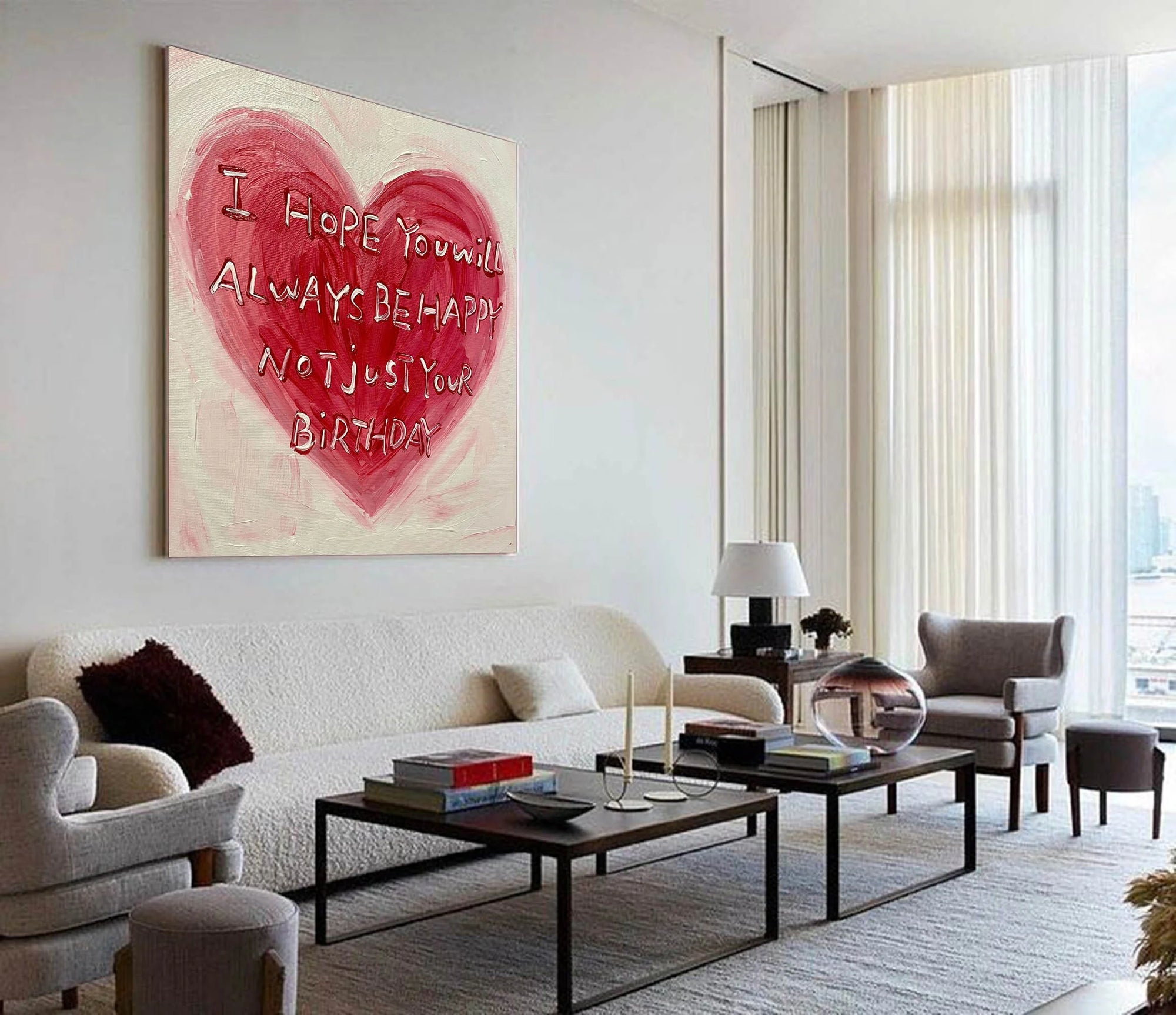 Multicolor Heartfelt Red Abstract Oil Painting Inspirational Birthday Text Art - Artwallpainting