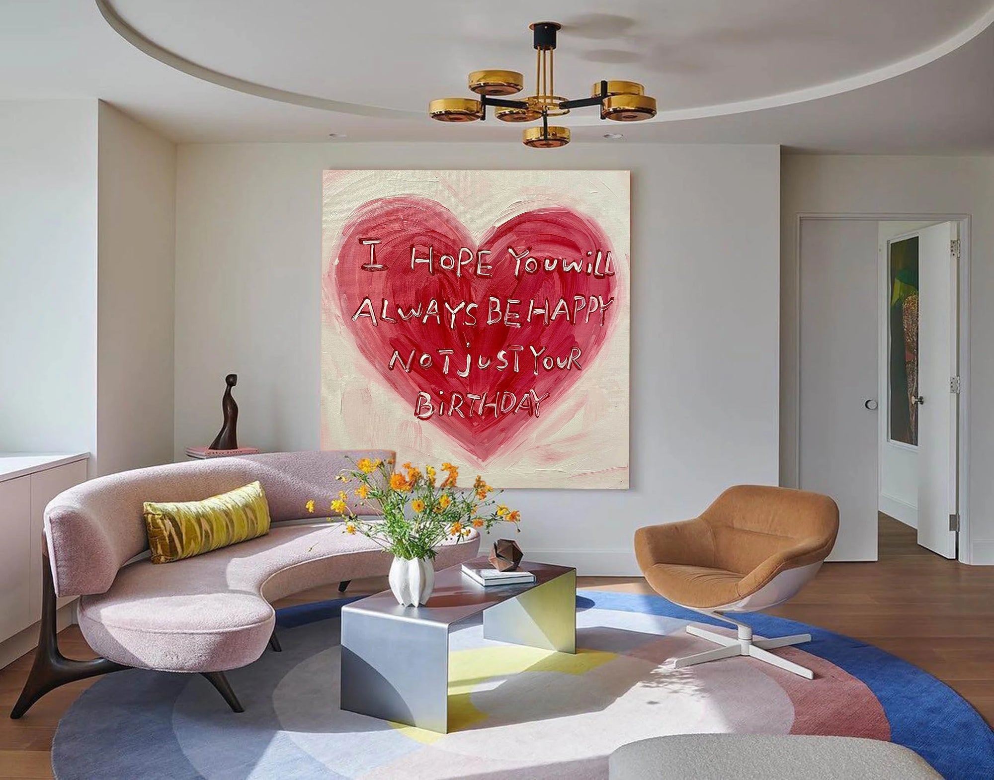 Multicolor Heartfelt Red Abstract Oil Painting Inspirational Birthday Text Art - Artwallpainting