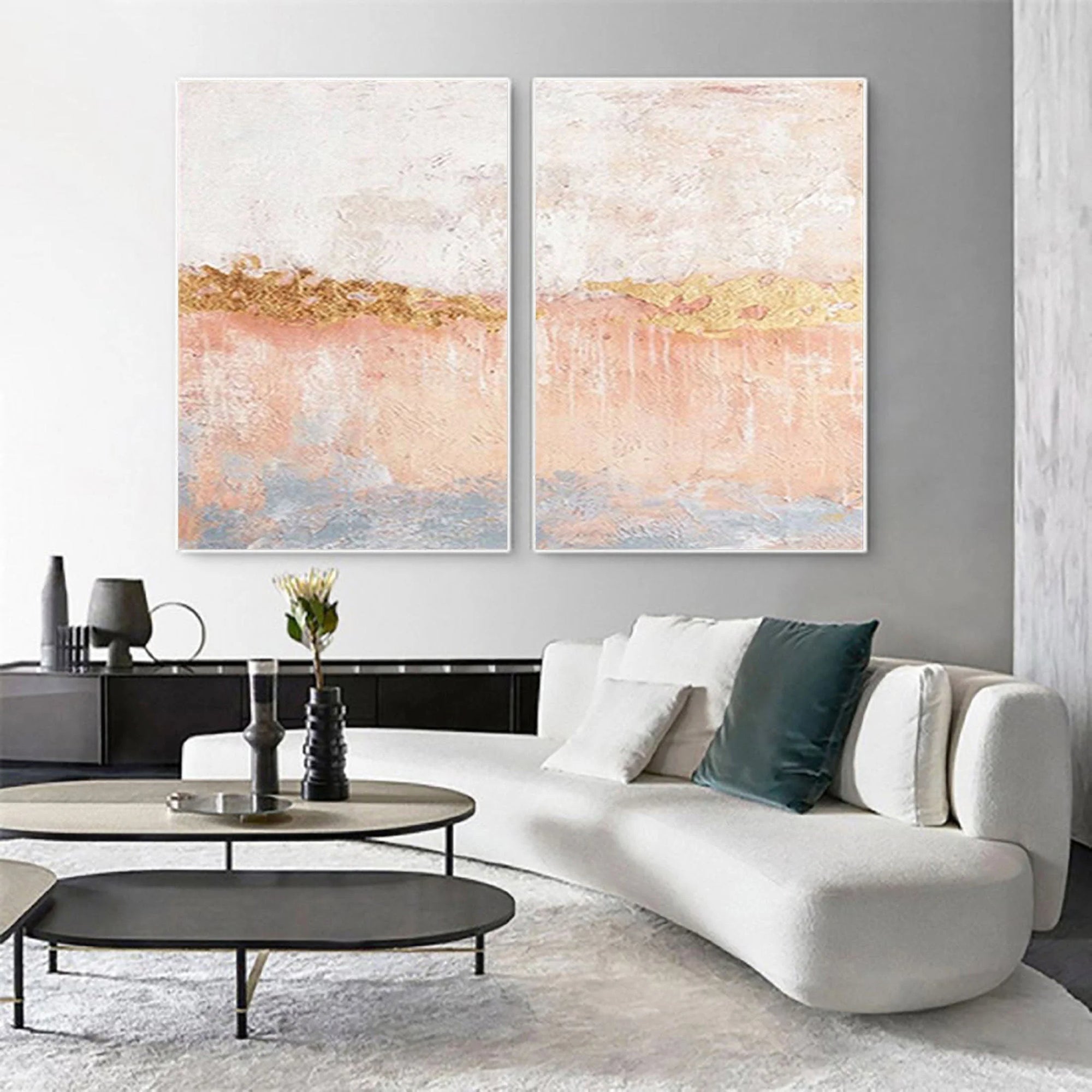 Multicolor Horizon Abstract Painting Set Of 2 - Artwallpainting