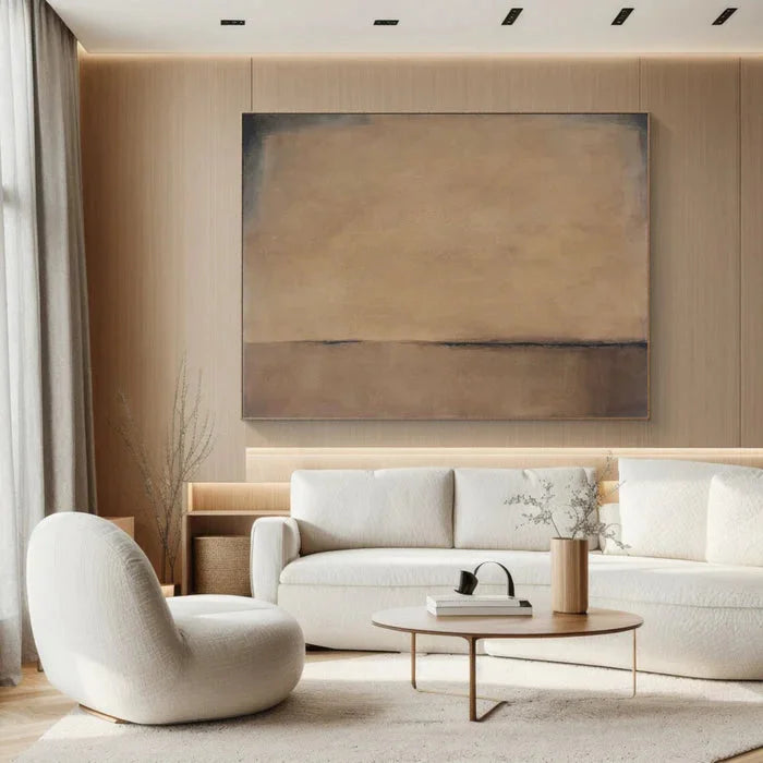Multicolor Horizon Of Silence - Minimalist Wabi-Sabi Abstract Oil Painting In Earth Tones - Artwallpainting