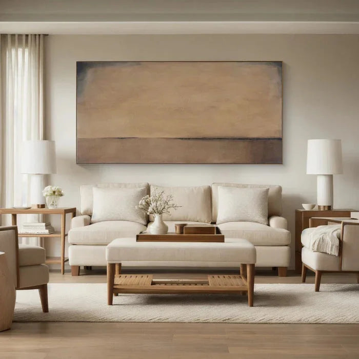 Multicolor Horizon Of Silence - Minimalist Wabi-Sabi Abstract Oil Painting In Earth Tones - Artwallpainting