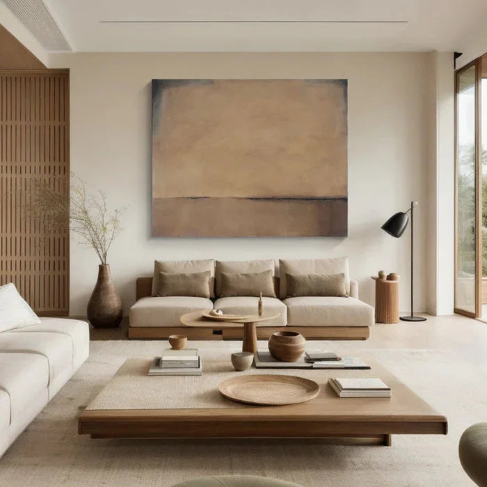 Multicolor Horizon Of Silence - Minimalist Wabi-Sabi Abstract Oil Painting In Earth Tones - Artwallpainting
