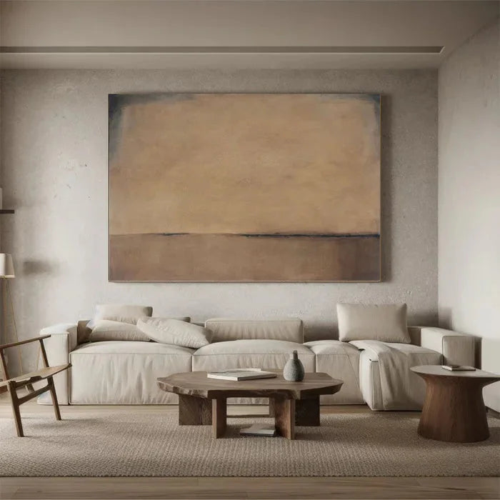 Multicolor Horizon Of Silence - Minimalist Wabi-Sabi Abstract Oil Painting In Earth Tones - Artwallpainting