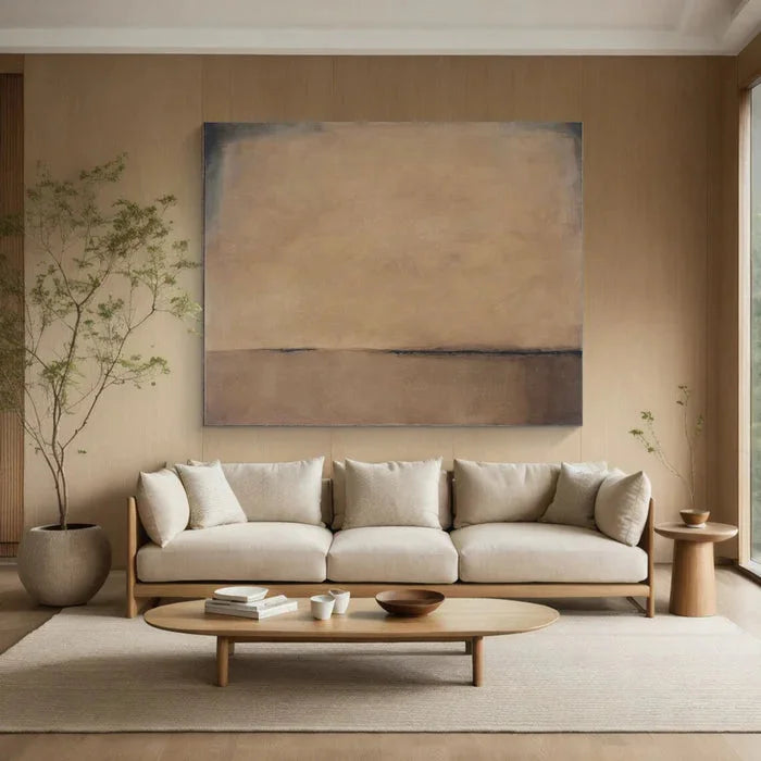 Multicolor Horizon Of Silence - Minimalist Wabi-Sabi Abstract Oil Painting In Earth Tones - Artwallpainting