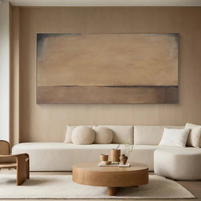 Multicolor Horizon Of Silence - Minimalist Wabi-Sabi Abstract Oil Painting In Earth Tones - Artwallpainting