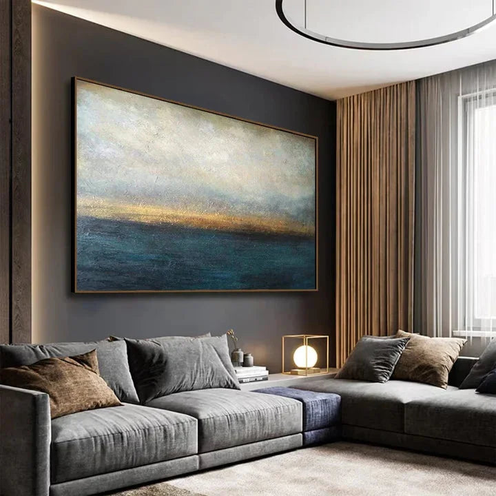 Multicolor Horizonâ€™S Hush-Deep-Sea Gilding Texture Oil Painting Wall Art For Modern Interior Design - Artwallpainting