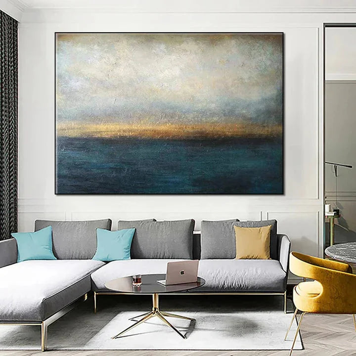 Multicolor Horizonâ€™S Hush-Deep-Sea Gilding Texture Oil Painting Wall Art For Modern Interior Design - Artwallpainting